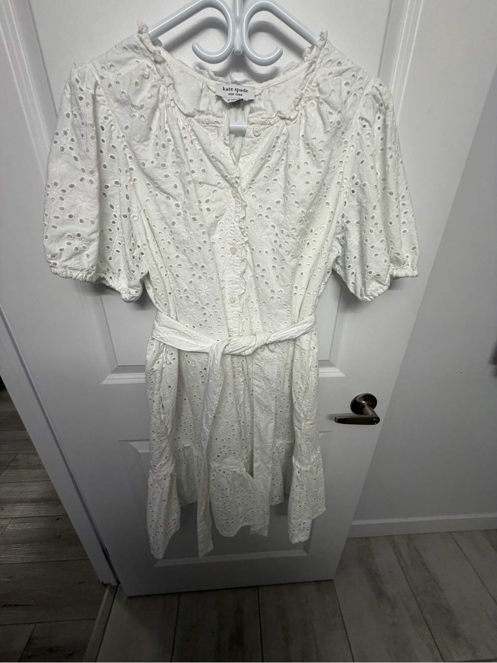 kate spade White Eyelet Belted Short-Sleeve Mini Dress